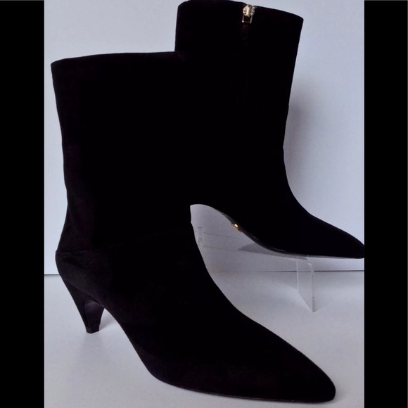 New Prada Mid Black Suede Comma Boots - Picture 2 of 7